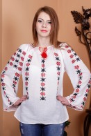 Ie romaneasca Racul bluza traditionala lucrata manual cu fir rosu si negru zona Oltenia